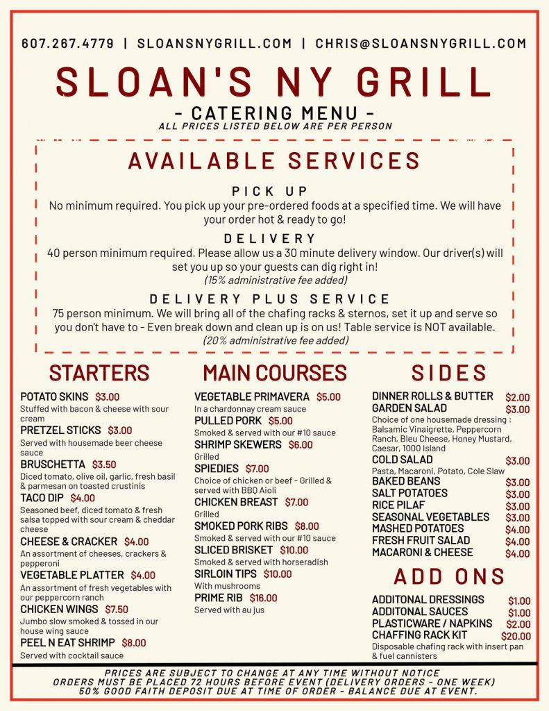 Catering Menu Sloan’s